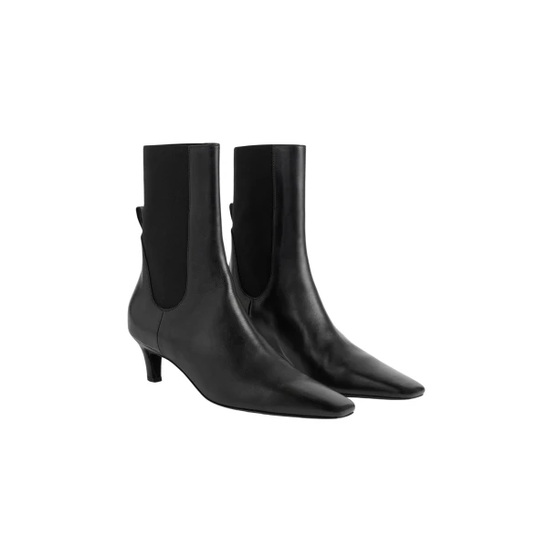 Leather mid-heel boots black